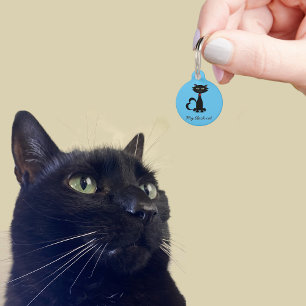 Mooie Zwarte Kat Kitty Naam Adres Blauwe Huisdier Huisdierpenning