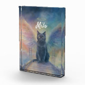 Mooie zwarte kat kunst huisdier herdenkingsgeschen fotoblokken (Rechts)