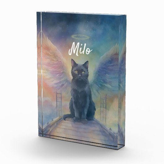 Mooie zwarte kat kunst huisdier herdenkingsgeschen fotoblokken (Rechts)