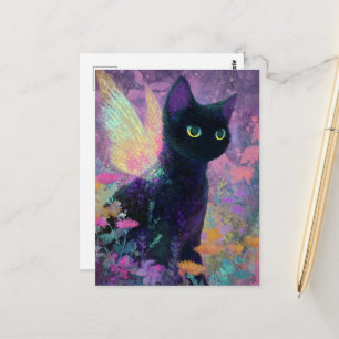 Mooie Zwarte Kat Met Feeënavleugels Briefkaart