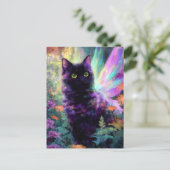 Mooie Zwarte Kat Met Sprookjesachtige Vleugels Briefkaart (Staand voorkant)