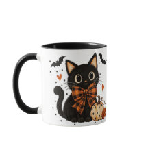 Mooie Zwarte Kat & Pompoen Halloween Mok