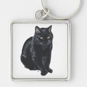 Mooie Zwarte Kat Sleutelhanger