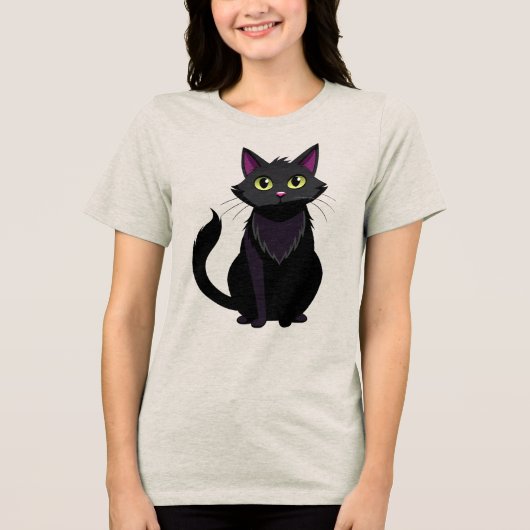 Mooie Zwarte Kat Tri-Blend Shirt (Voorkant)
