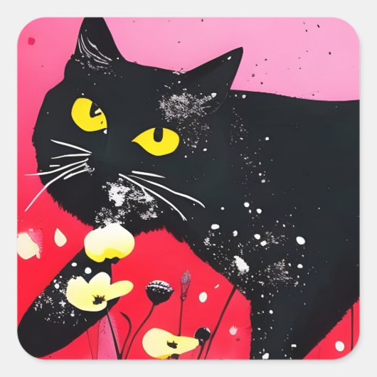 Mooie zwarte kat vierkante sticker (Voorkant)