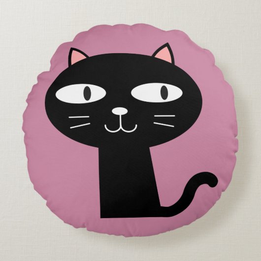MOOIE ZWARTE KATTENKUSSENS, Roze Rond Kussen (Voorkant)