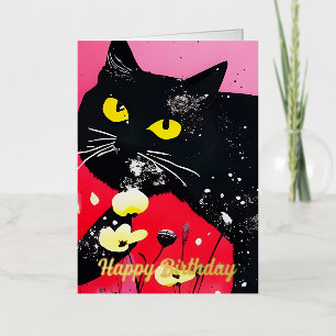 Mooie Zwarte Kattenverjaardag Folie Wenskaart