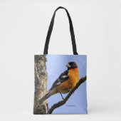 Mooie zwarte keiharde rosbeak in een boom tote bag (Voorkant)