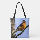 Mooie zwarte keiharde rosbeak in een boom tote bag (Achterkant)