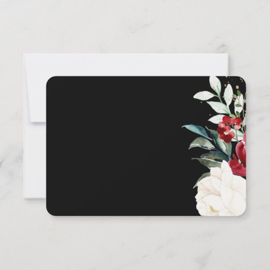 Mooie zwarte kerstbruiloft RSVP kaartje (Achterkant)