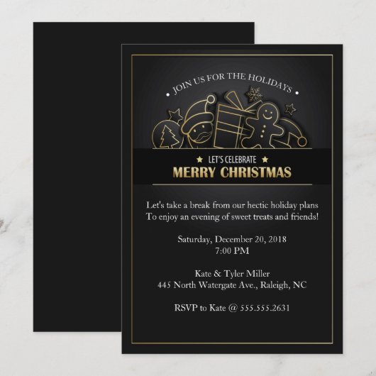 Mooie zwarte kerstfeestdag kaart (Voorkant / Achterkant)