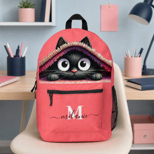 Mooie Zwarte Kitten Koraal Roze Monogram Rugzak