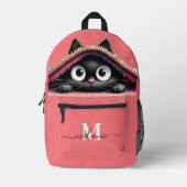 Mooie Zwarte Kitten Koraal Roze Monogram Rugzak (Voorkant)