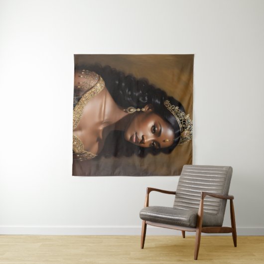Mooie zwarte koningin gouden kroon wandkleed (In Situ (horizontaal))