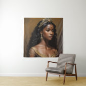 Mooie zwarte koningin gouden kroon wandkleed (In situ)