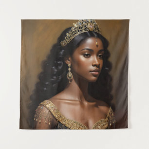 Mooie zwarte koningin gouden kroon wandkleed