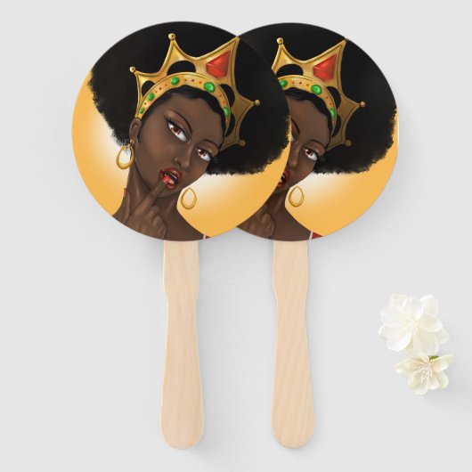 Mooie zwarte koningin handwaaier (Voorkant en achterkant)