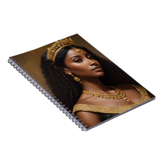 Mooie zwarte koningin met gouden kroon notitieboek (Rechterzijde)