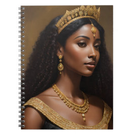 Mooie zwarte koningin met gouden kroon notitieboek