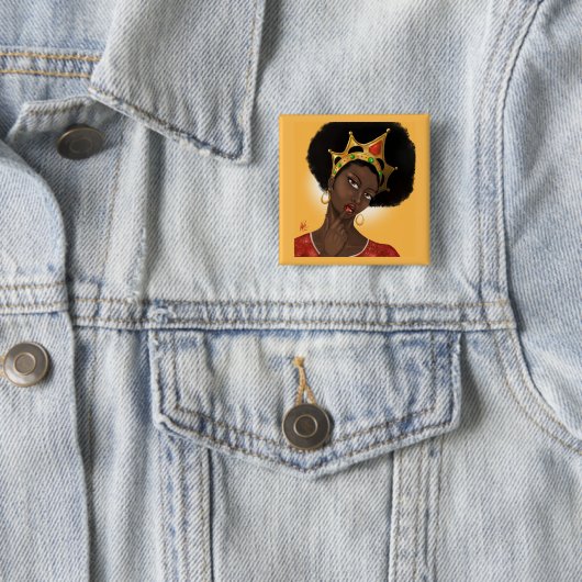 Mooie zwarte koningin vierkante button 5,1 cm (In situ)