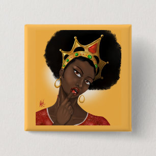 Mooie zwarte koningin vierkante button 5,1 cm
