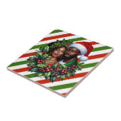 Mooie zwarte koppel Kerstkrans kunst Tegeltje (Zijkant)