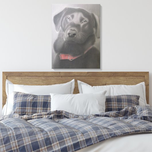 "Mooie zwarte labrador" houtskooltekening Canvas Afdruk (Insitu (Slaapkamer))