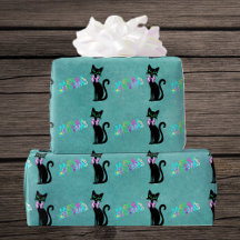 Mooie Zwarte Mid Century Kat Roze Strik Kerstmis