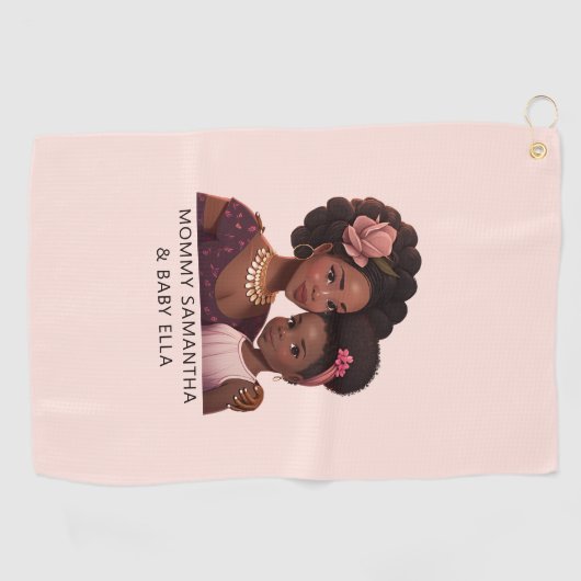 Mooie zwarte moeder en dochter (14) golfhanddoek (Horizontaal)