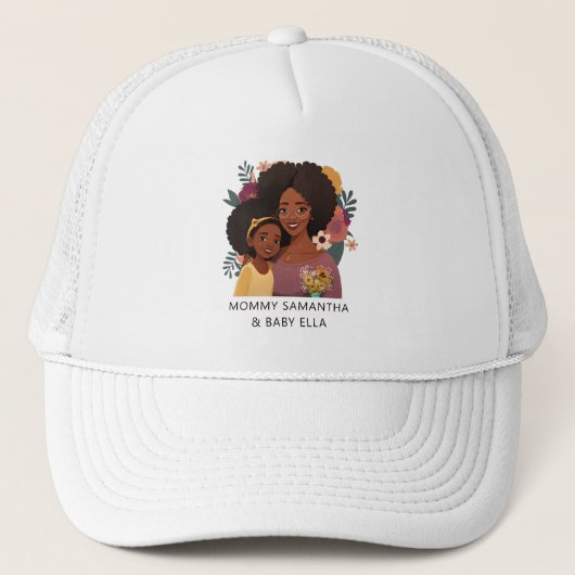 Mooie zwarte moeder en dochter (15) trucker pet (Voorkant)