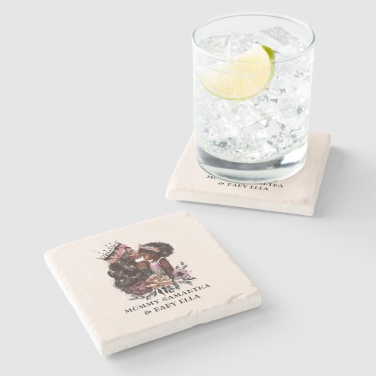 Mooie zwarte moeder en dochter (3) stenen onderzetter (Zijkant)