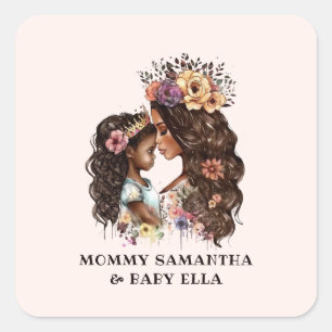 Mooie zwarte moeder en dochter (4) vierkante sticker