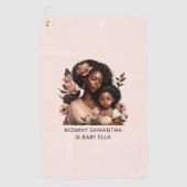 Mooie zwarte moeder en dochter (9) golfhanddoek (Voorkant)