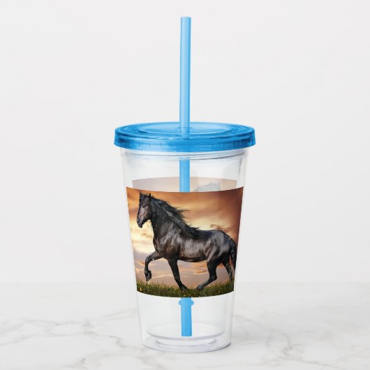Mooie zwarte paard acryl drinkbeker (Voorkant)