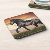 Mooie zwarte paard bier onderzetter (Linkerzijde)