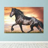 Mooie zwarte paard canvas afdruk (Insitu (Houten vloer))