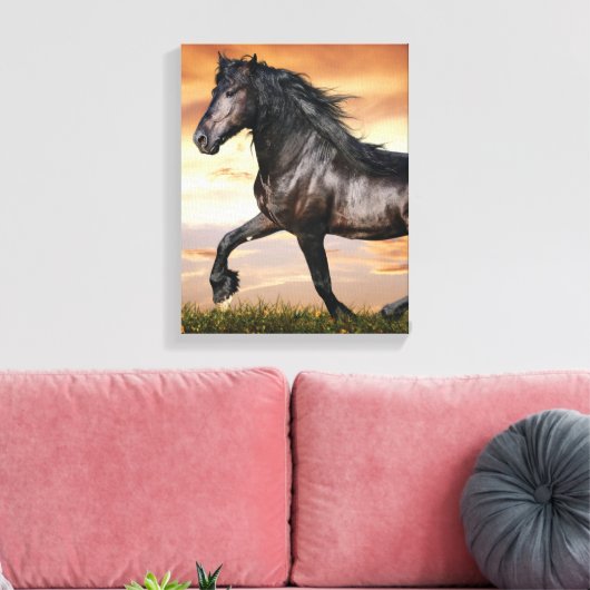 Mooie zwarte paard canvas afdruk (Insitu (Woonkamer))