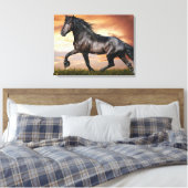 Mooie zwarte paard canvas afdruk (Insitu (Slaapkamer))