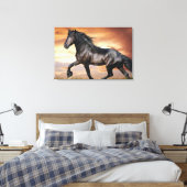 Mooie zwarte paard canvas afdruk (Insitu (Slaapkamer))