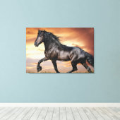Mooie zwarte paard canvas afdruk (Insitu (Houten vloer))