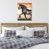 Mooie zwarte paard canvas afdruk (Insitu (Slaapkamer))