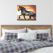 Mooie zwarte paard canvas afdruk (Insitu (Slaapkamer))