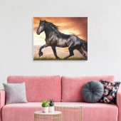 Mooie zwarte paard canvas afdruk (Insitu (Woonkamer))