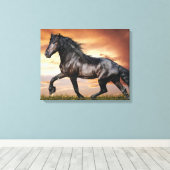 Mooie zwarte paard canvas afdruk (Insitu (Houten vloer))