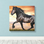 Mooie zwarte paard canvas afdruk (Insitu (Houten vloer))