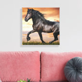 Mooie zwarte paard canvas afdruk (Insitu (Woonkamer))