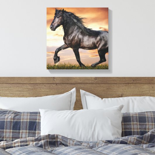 Mooie zwarte paard canvas afdruk (Insitu (Slaapkamer))