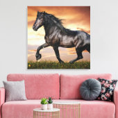 Mooie zwarte paard canvas afdruk (Insitu (Woonkamer))