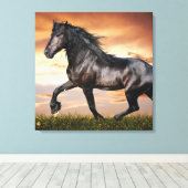 Mooie zwarte paard canvas afdruk (Insitu (Houten vloer))