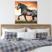 Mooie zwarte paard canvas afdruk (Insitu (Slaapkamer))